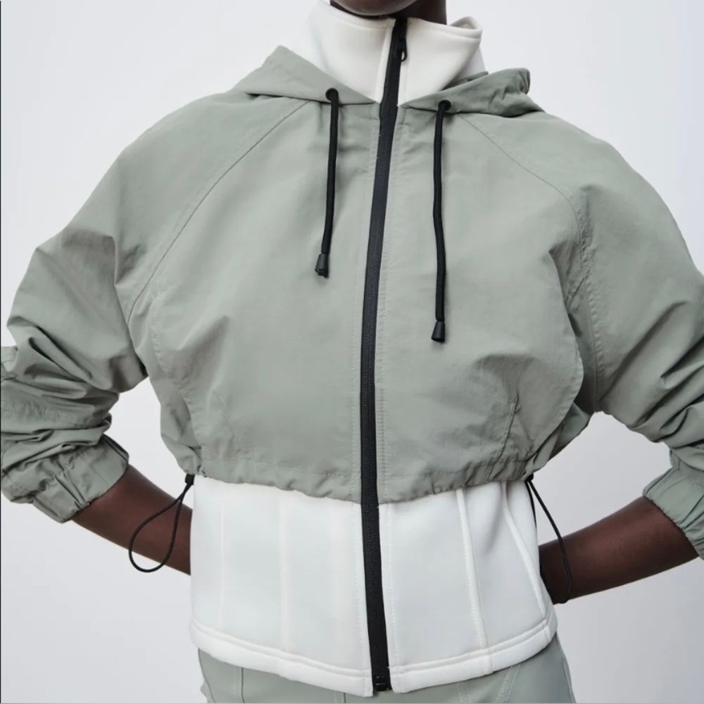 Zara Neoprene Sage & White Bomber Jacket